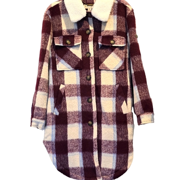 Ugg Koolaburra Plaid Mid Length Coat Shacket Jacket Removable Fur Collar Sz L&M - Picture 3 of 16